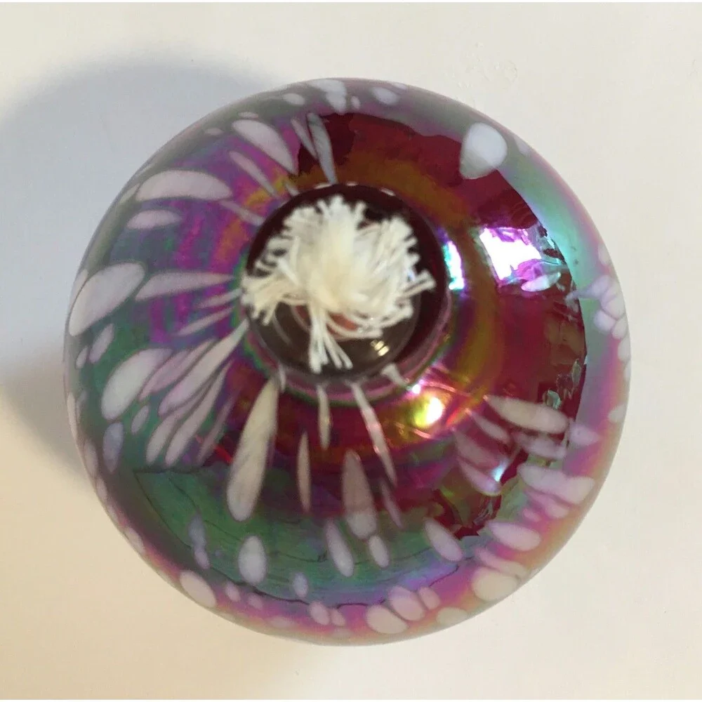 Pottery Barn Glass Oil Lamp Red White Hand Blown Art Glass Unused Iridescent